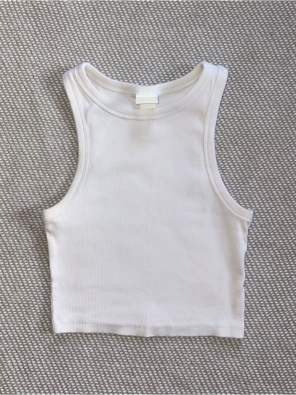 H&M White Ribbed Crop Summer Tank Top Sz Xs